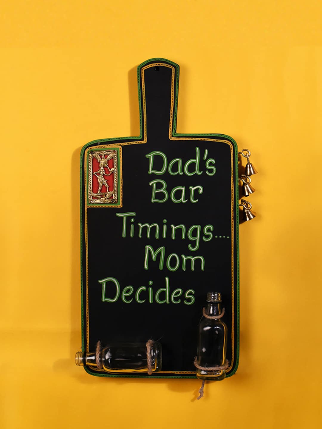 

AAKRITI ART CREATIONS Brown & Green Dads Bar Handcrafted Wooden Wall Decor