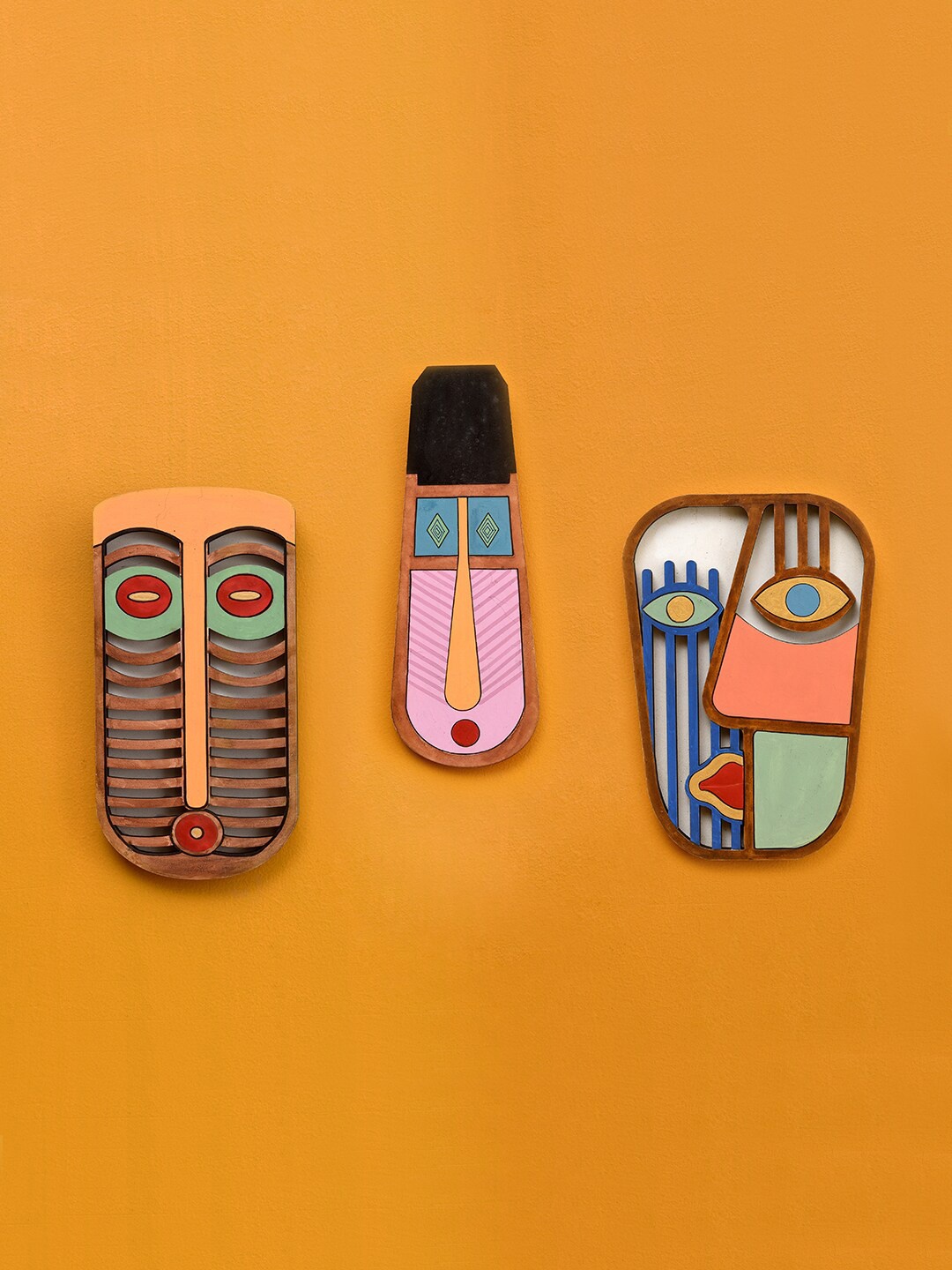 

AAKRITI ART CREATIONS Set Of 3 Brown & Orange Handcrafted TIKI Masks