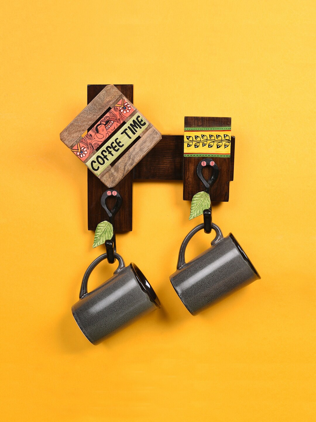 

AAKRITI ART CREATIONS Brown & Yellow Wood Wall Shelf with Keyholders
