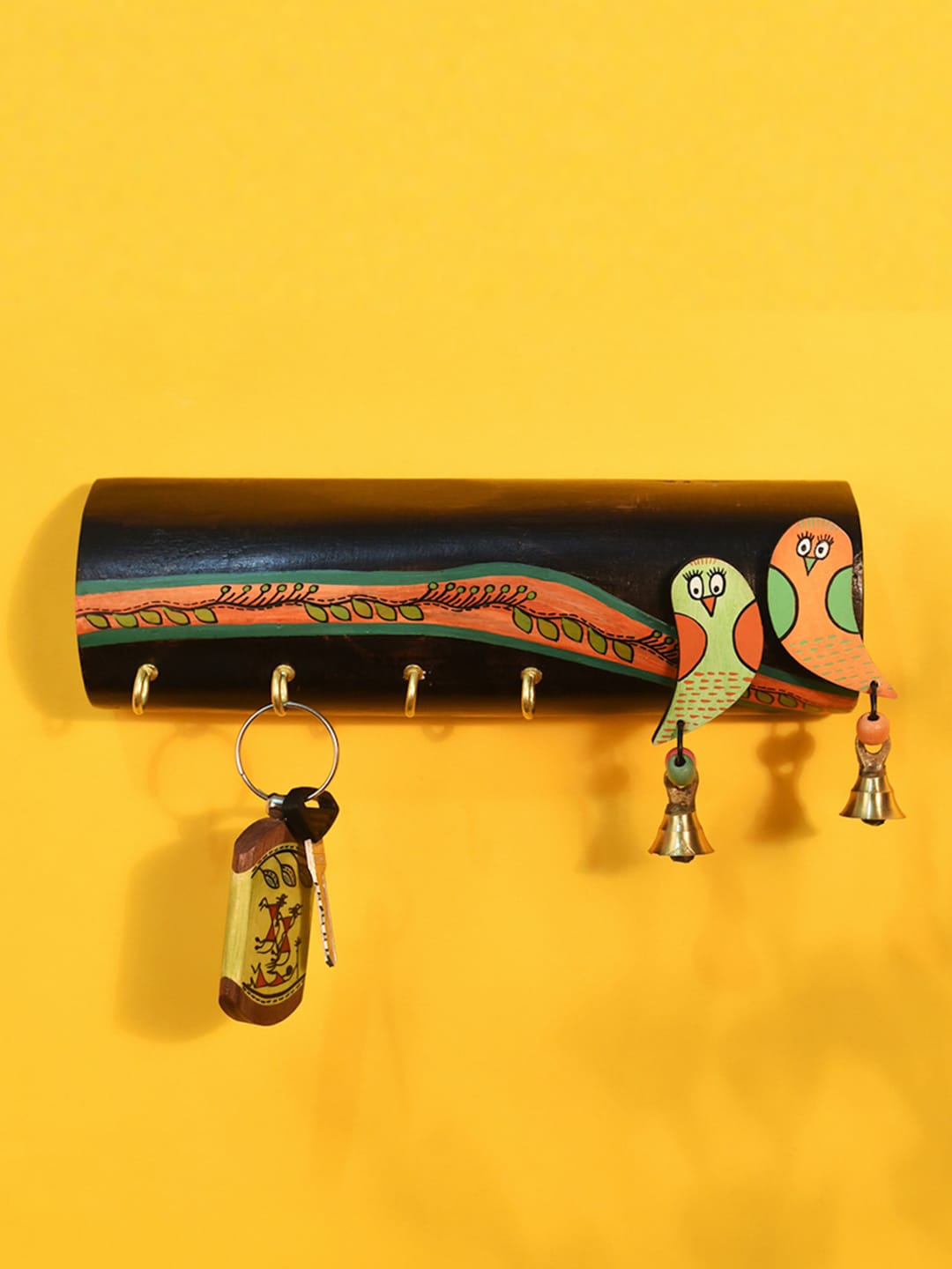 

AAKRITI ART CREATIONS Brown Tribal Art Bird Handcrafted 4 Key Holder