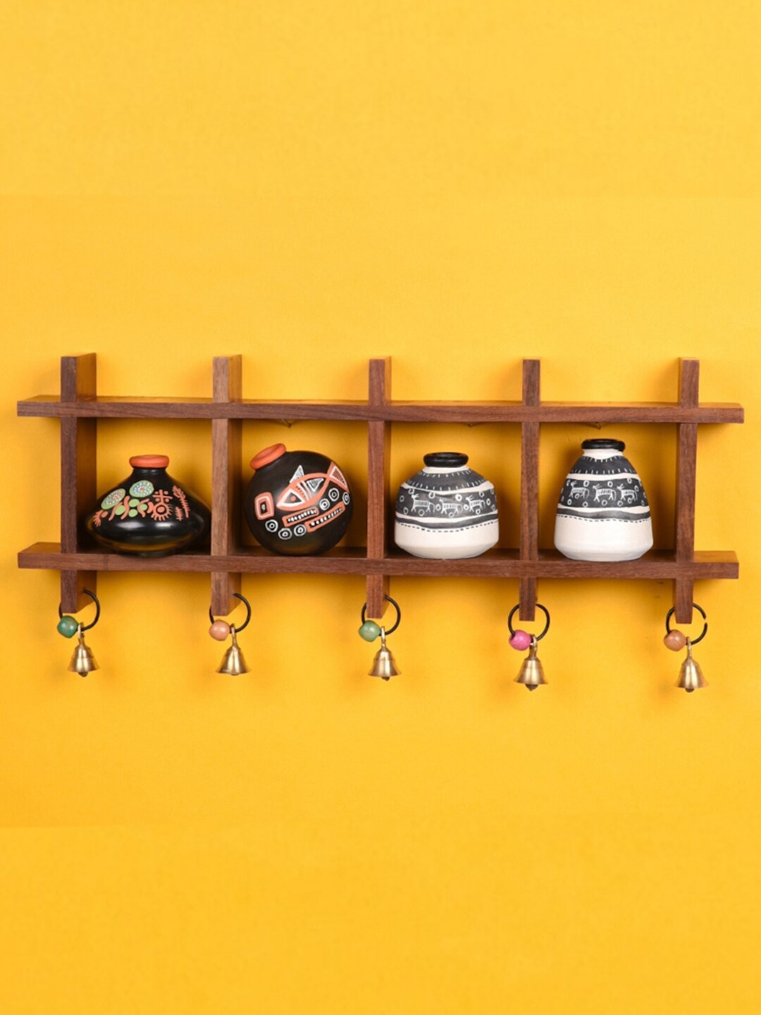 AAKRITI ART CREATIONS Ladder & Handcrafted Warli Pots Wall Decor, Brown