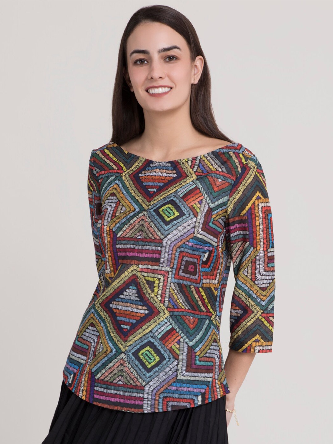 

FableStreet Multicoloured Geometric Regular Top, Multi