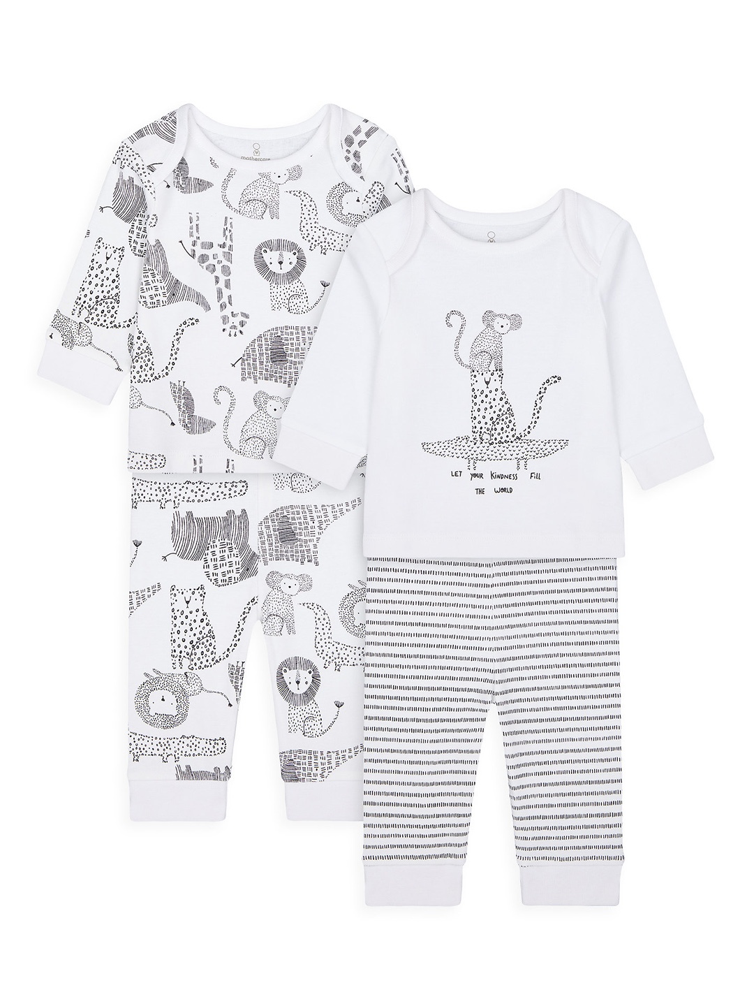 

mothercare Kids Pack Of 2 Pure Cotton White & Black Printed Night suits