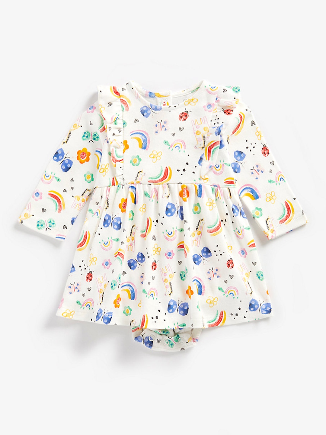 

mothercare Infant Girls White Printed Rainbow Pure Cotton Romper Dress