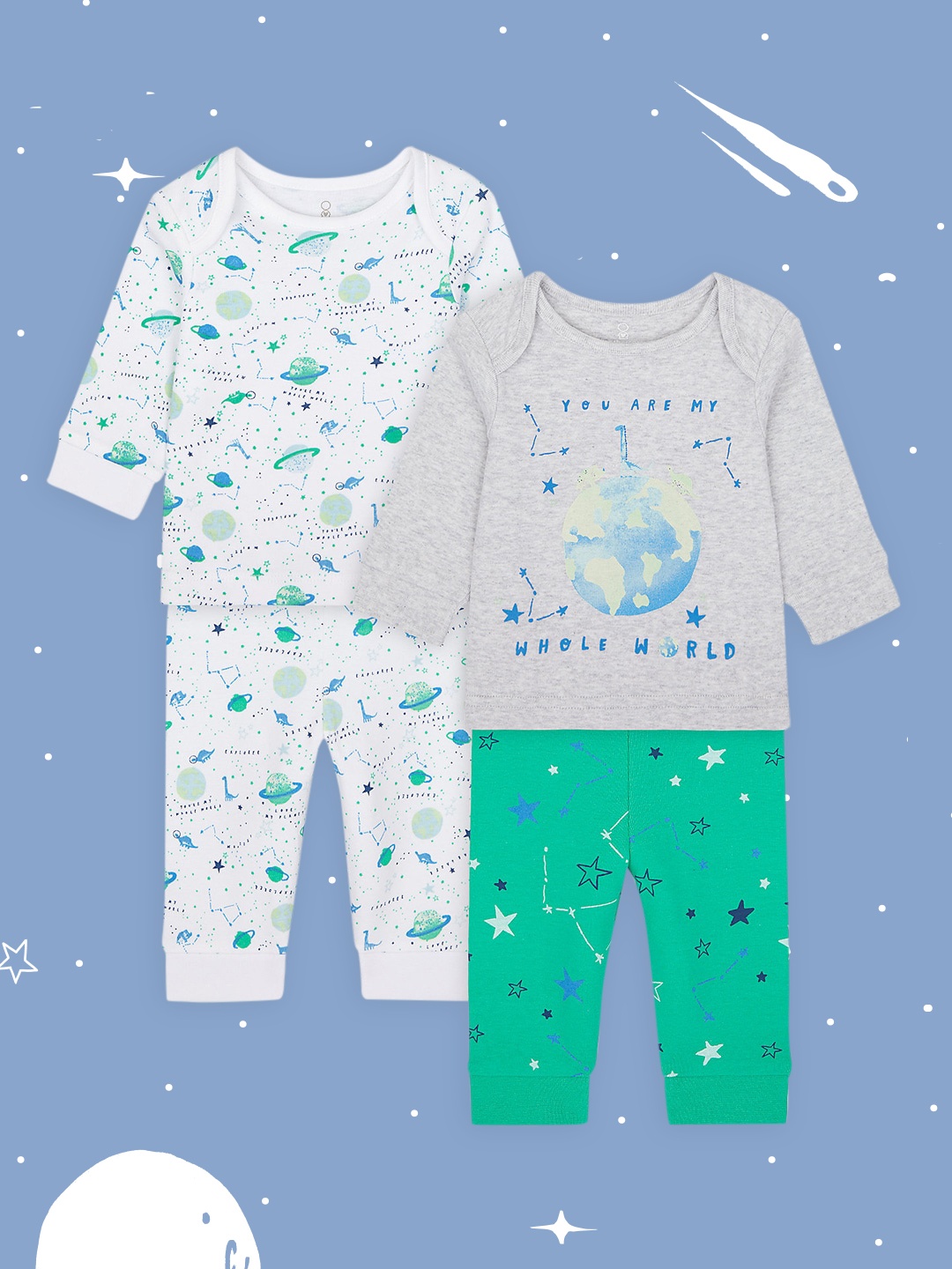 

mothercare Boys Pack Of 2 Pure Cotton Printed Night suits, White