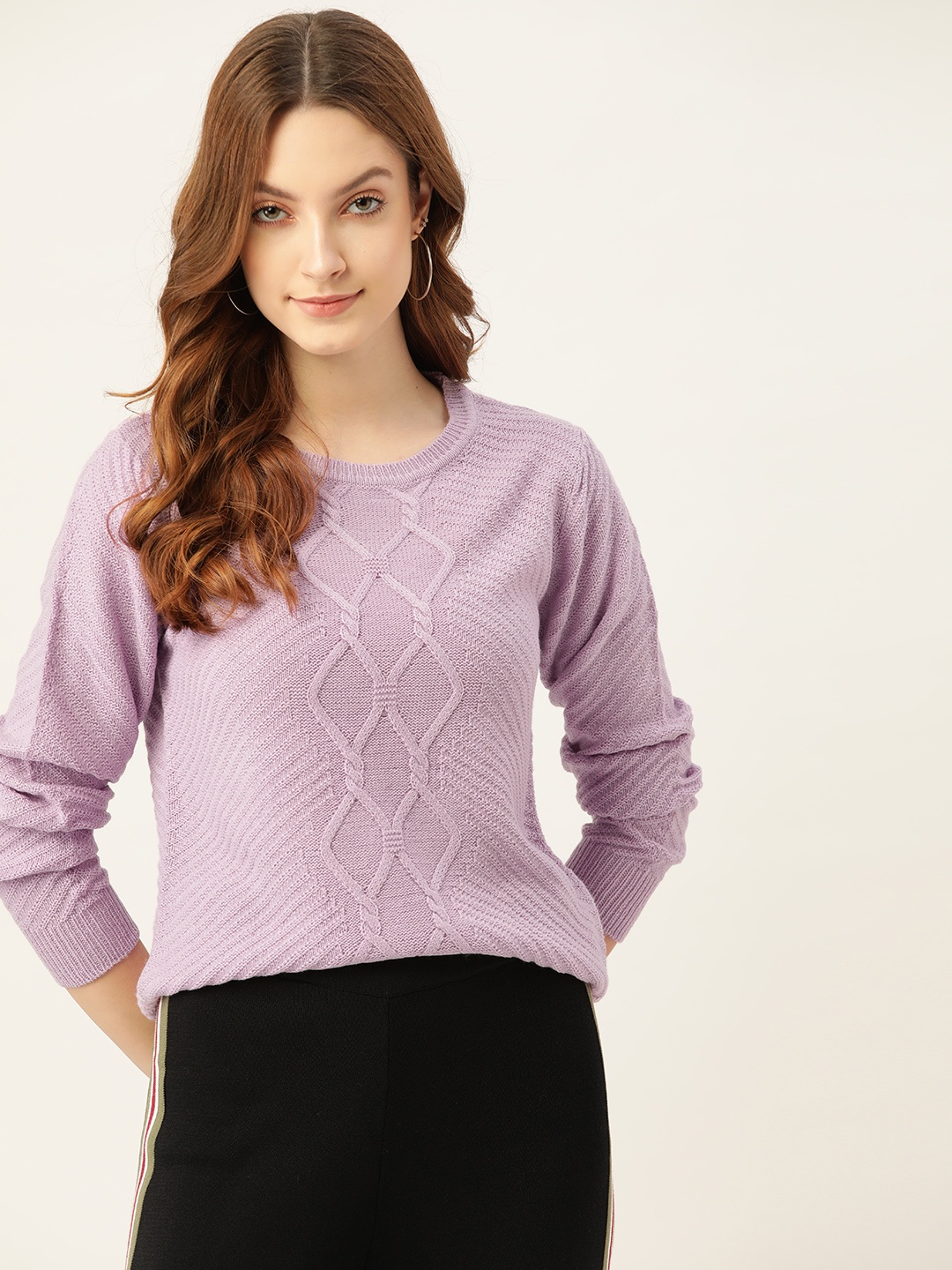 

DressBerry Women Lavender Cable Knit Pullover