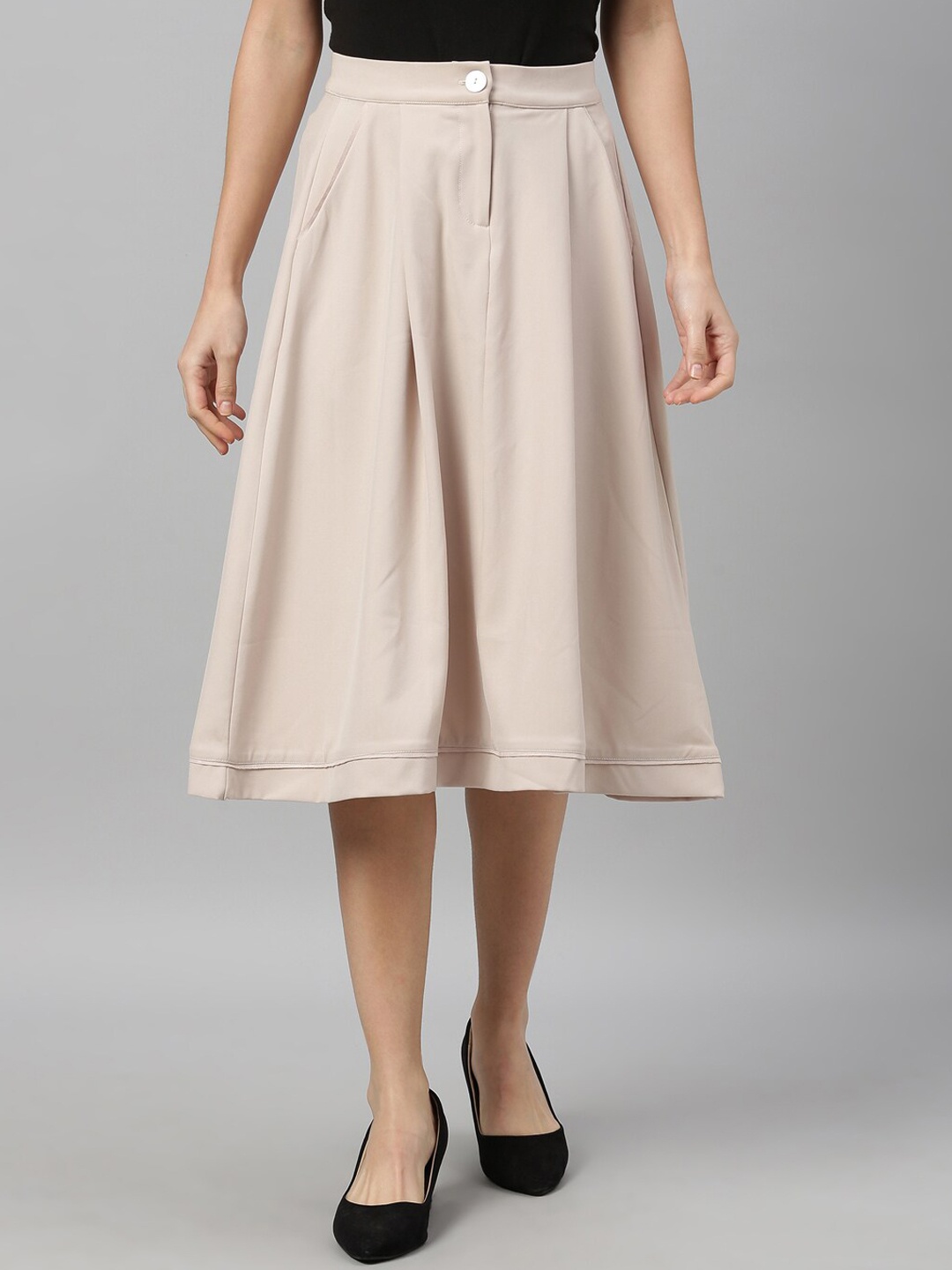

RAREISM Women Beige Solid A-Line Knee-Length Skirt