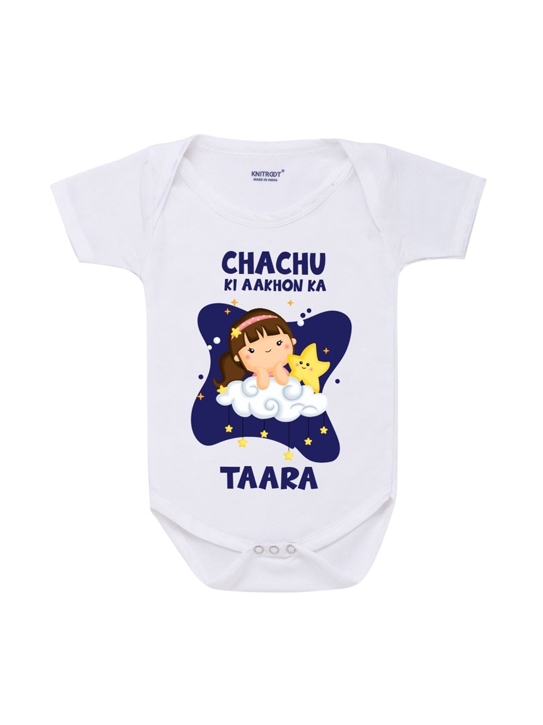 

KNITROOT Unisex Kids White & Navy Blue Printed Bodysuit