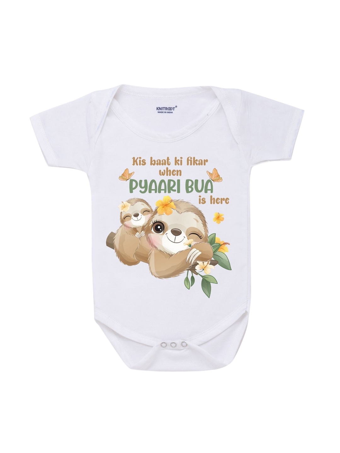 

KNITROOT Unisex Kids White & Brown Printed Bodysuit