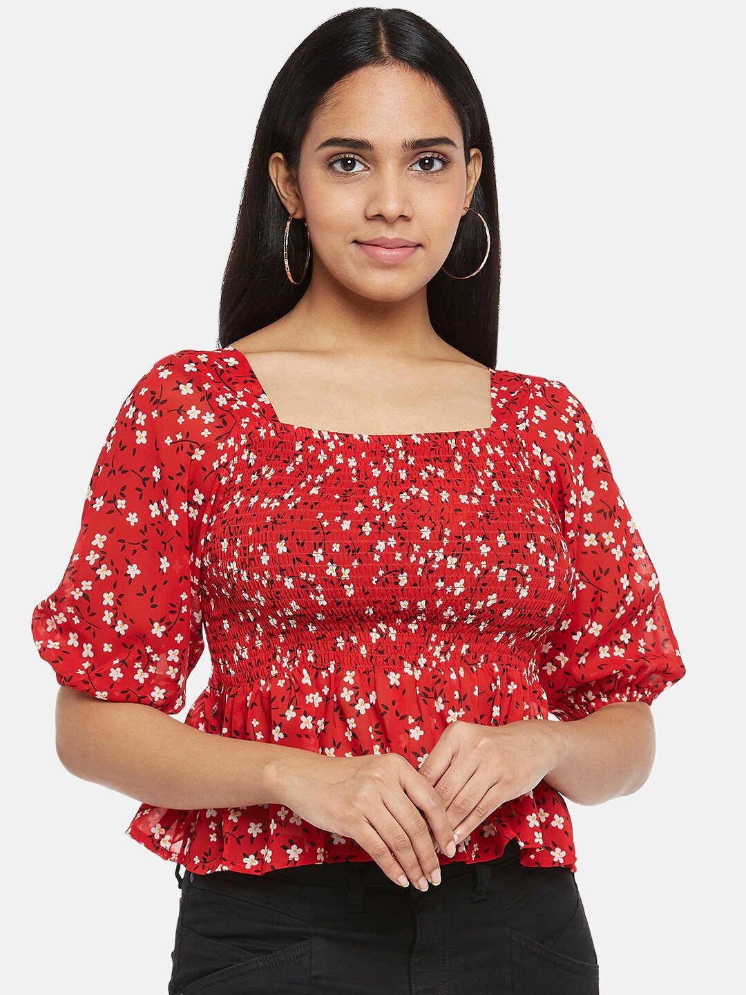 

People Red Floral Empire Top