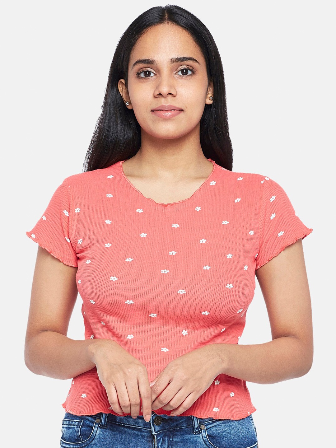 

People Women Red Floral Regular Crop Top