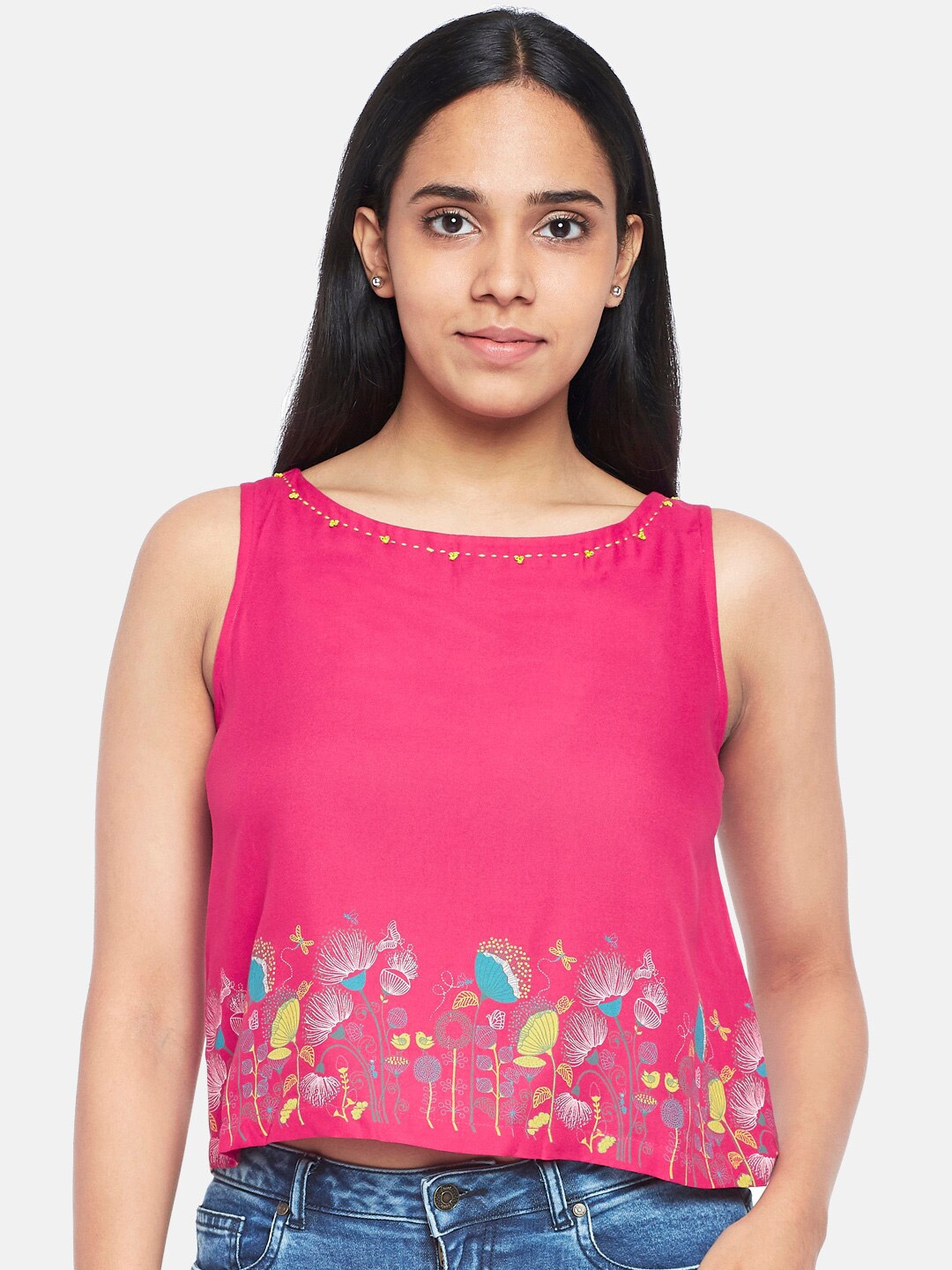 

People Rose Pink Floral Regular Top