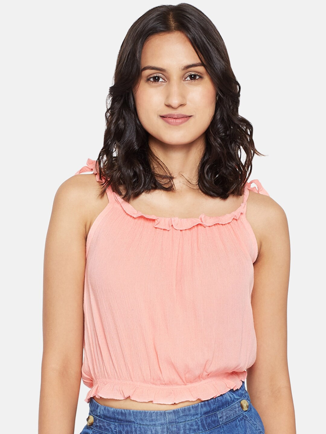 

People Pink Regular Blouson Crop Top