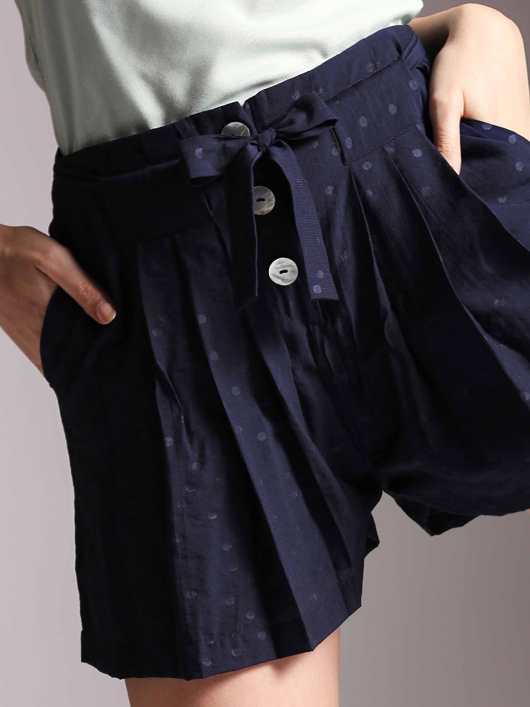 

RAREISM Women Navy Blue Slim Fit Regular Shorts
