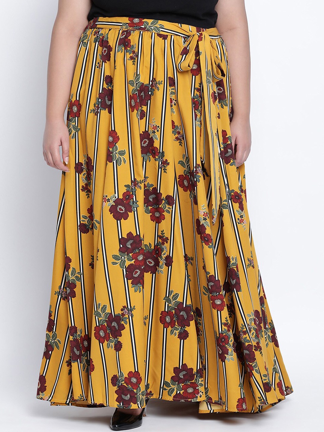 

Oxolloxo Women Yellow & Maroon Floral Printed Flared Maxi Skirt