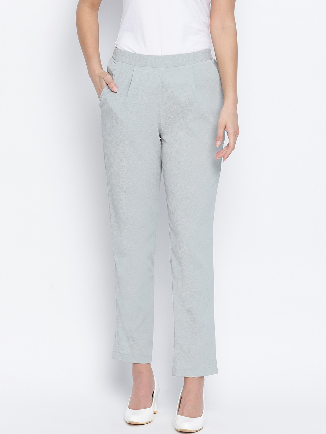 

Oxolloxo Women Grey Pleated Cigerette Trousers