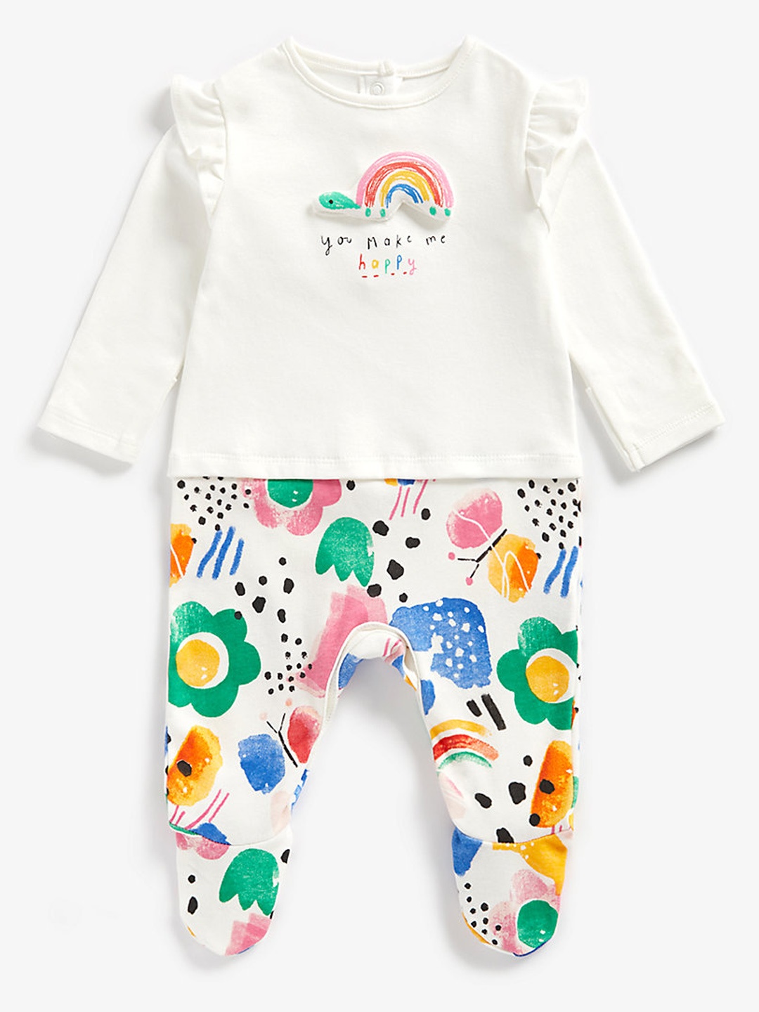 

mothercare Girls Infants White Printed Pure Cotton Mock Romper