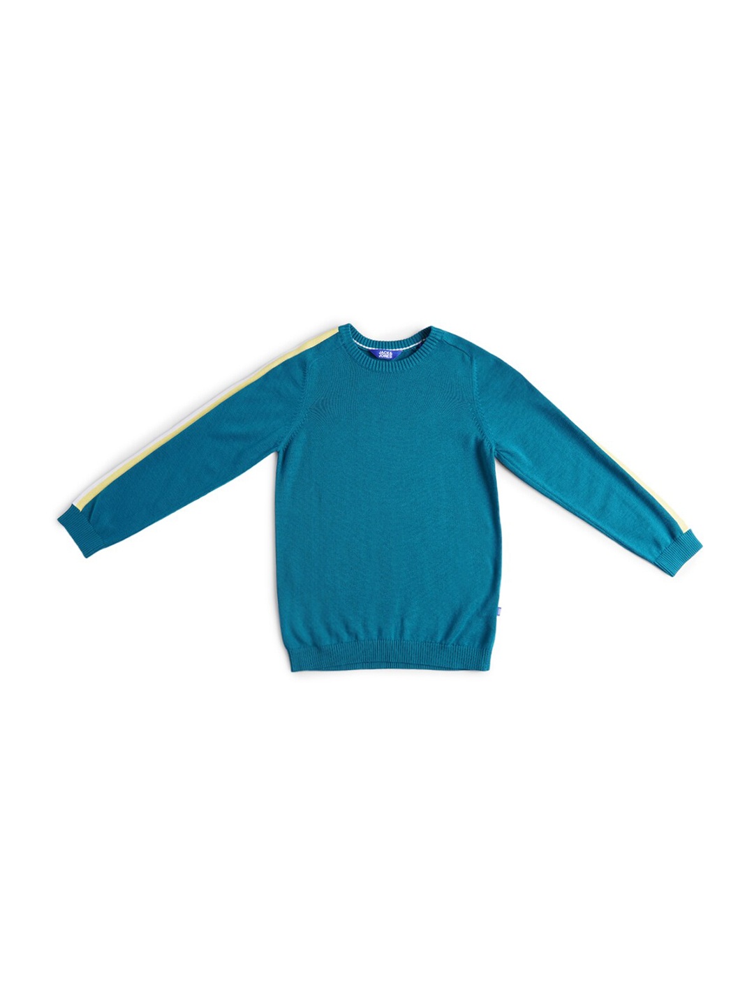 

Jack & Jones Boys Blue & Yellow Solid Cotton Pullover