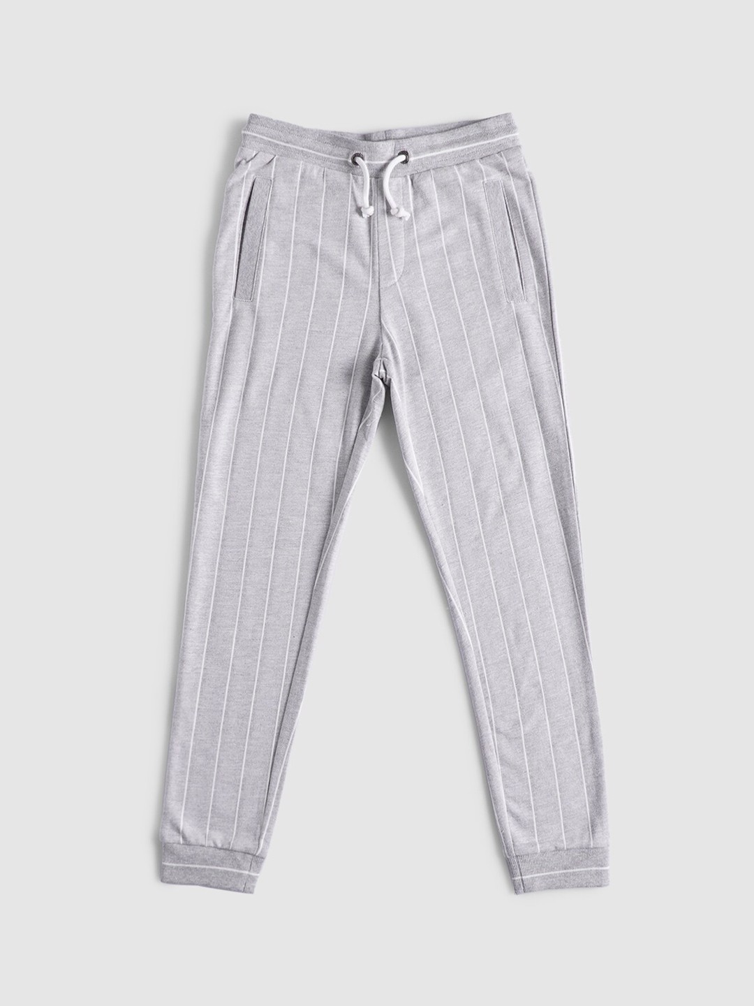 

Jack & Jones Boys Grey & White Striped Regular-Fit Cotton Joggers