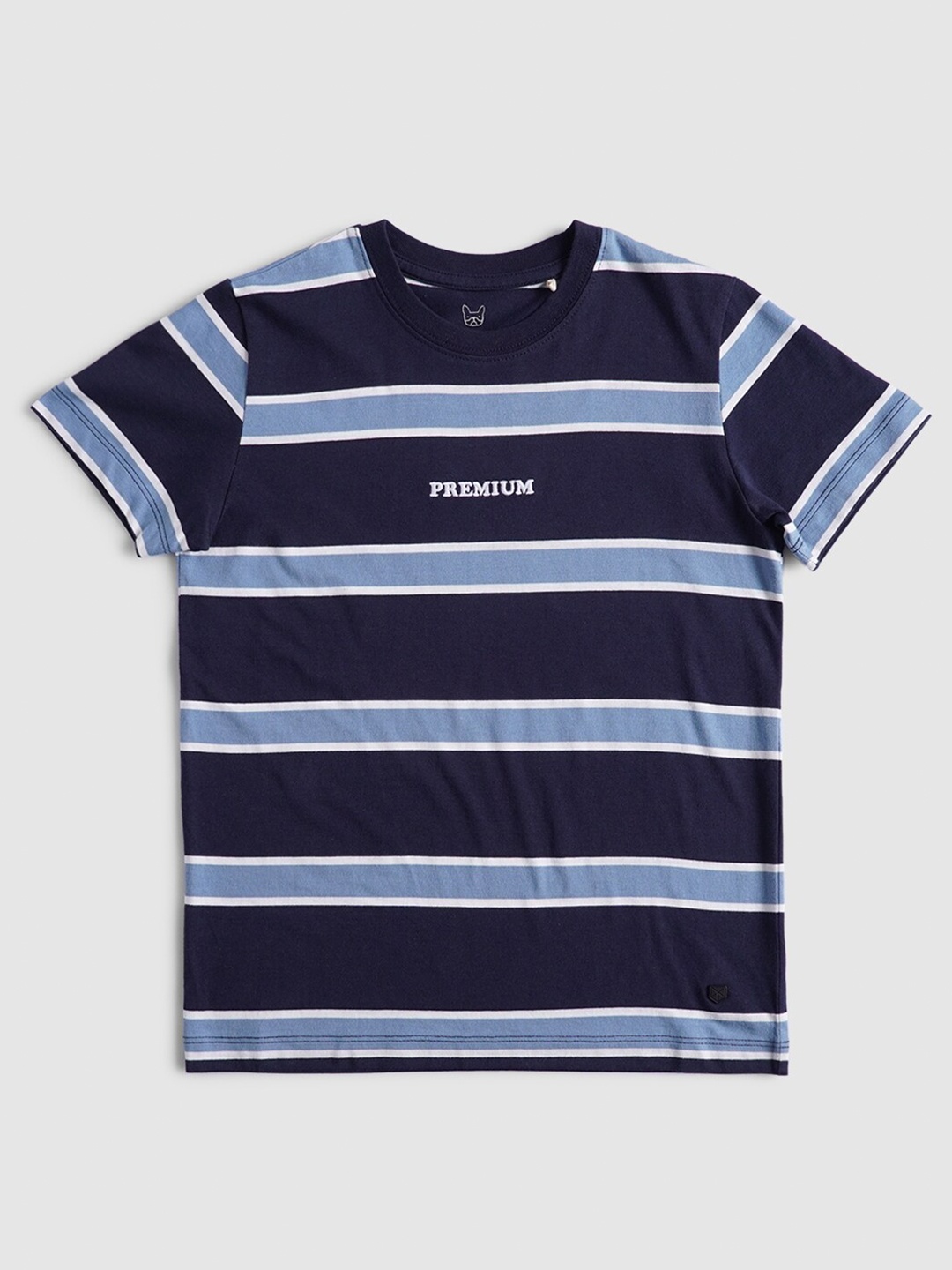 

Jack & Jones Boys Navy Blue & Blue Striped Cotton T-shirt