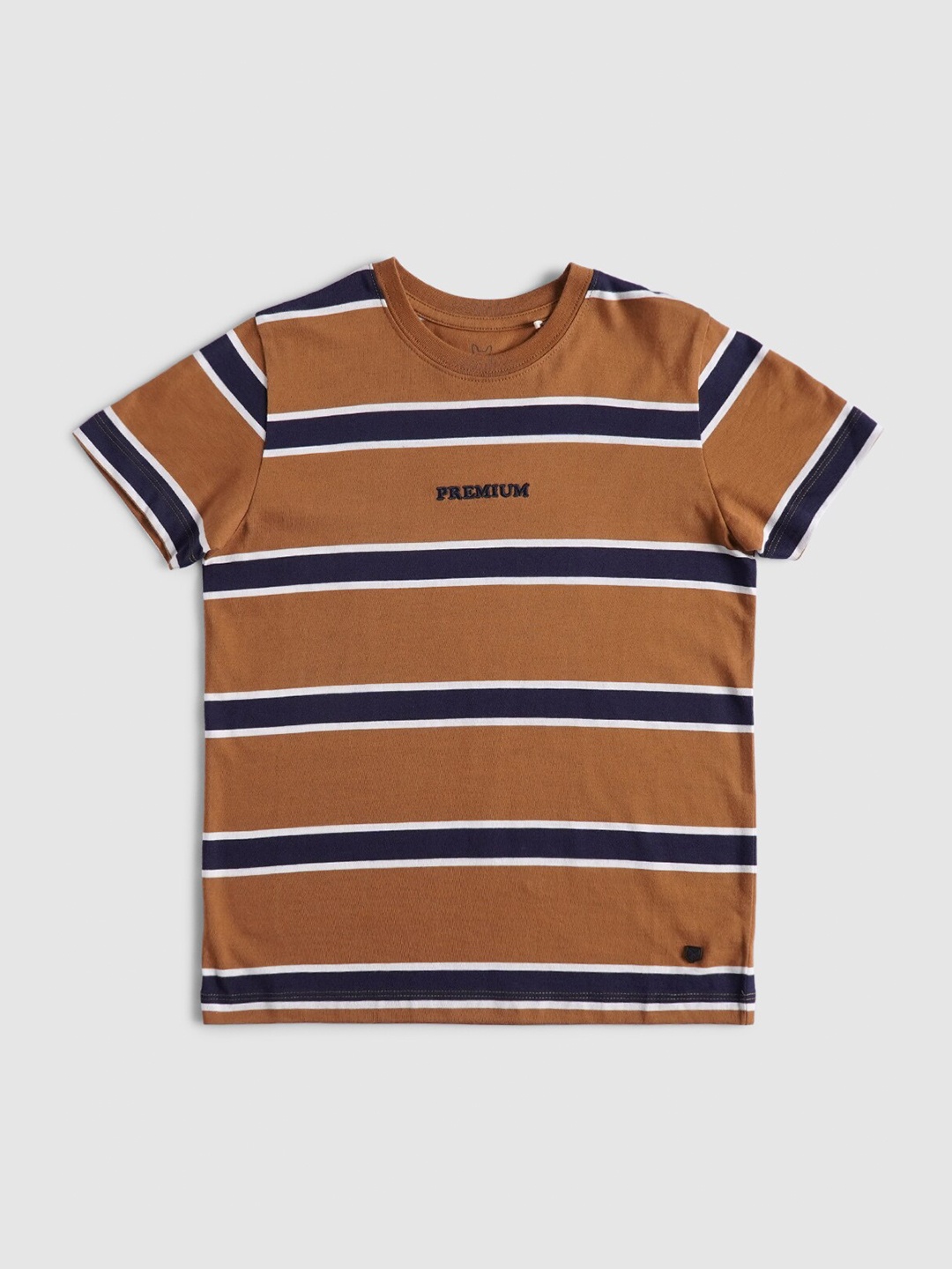 

Jack & Jones Boys Brown & Navy Blue Striped T-shirt