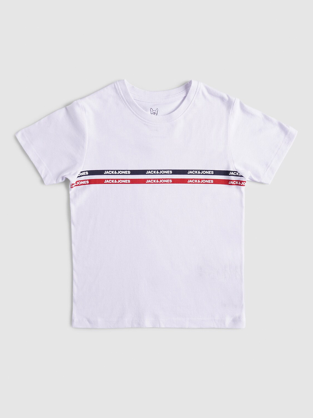 

Jack & Jones Boys White & Red Brand Logo Printed Cotton T-shirt