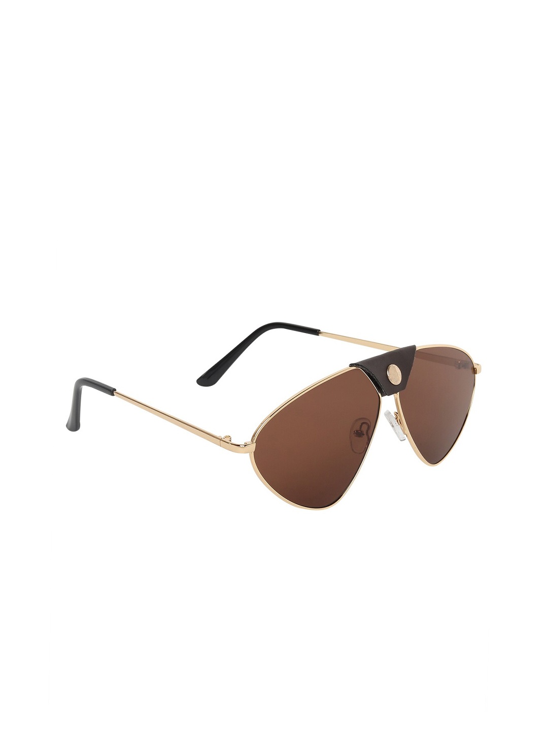 

SCAGLIA Unisex Brown Lens & Gold-Toned Leather Style Sunglasses with UV Protected Lens