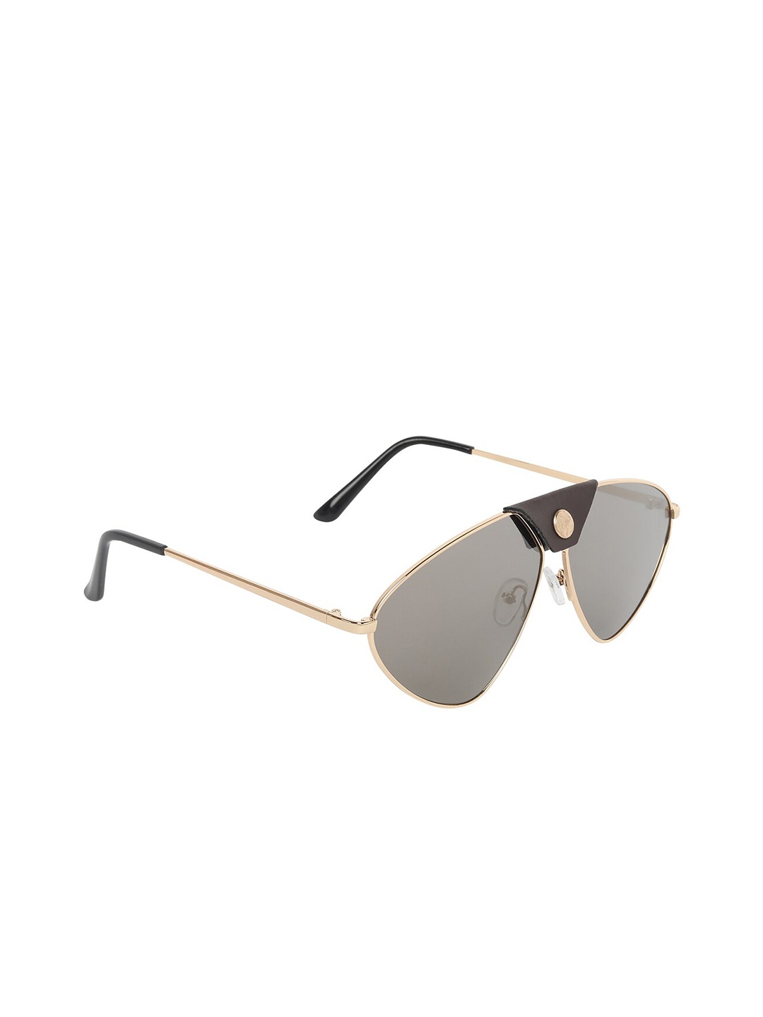 

SCAGLIA Unisex Grey Lens & Gold-Toned Other Sunglasses LEATHER_NIK-GREY_SCG