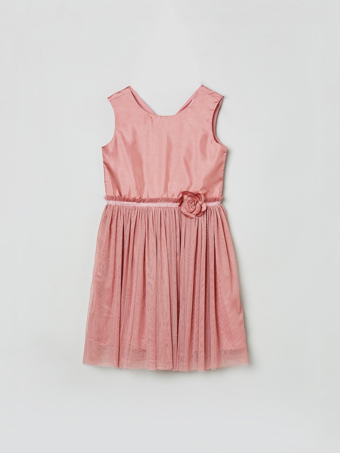 

max Girls Peach-Coloured Embellished Fit & Flare Dress