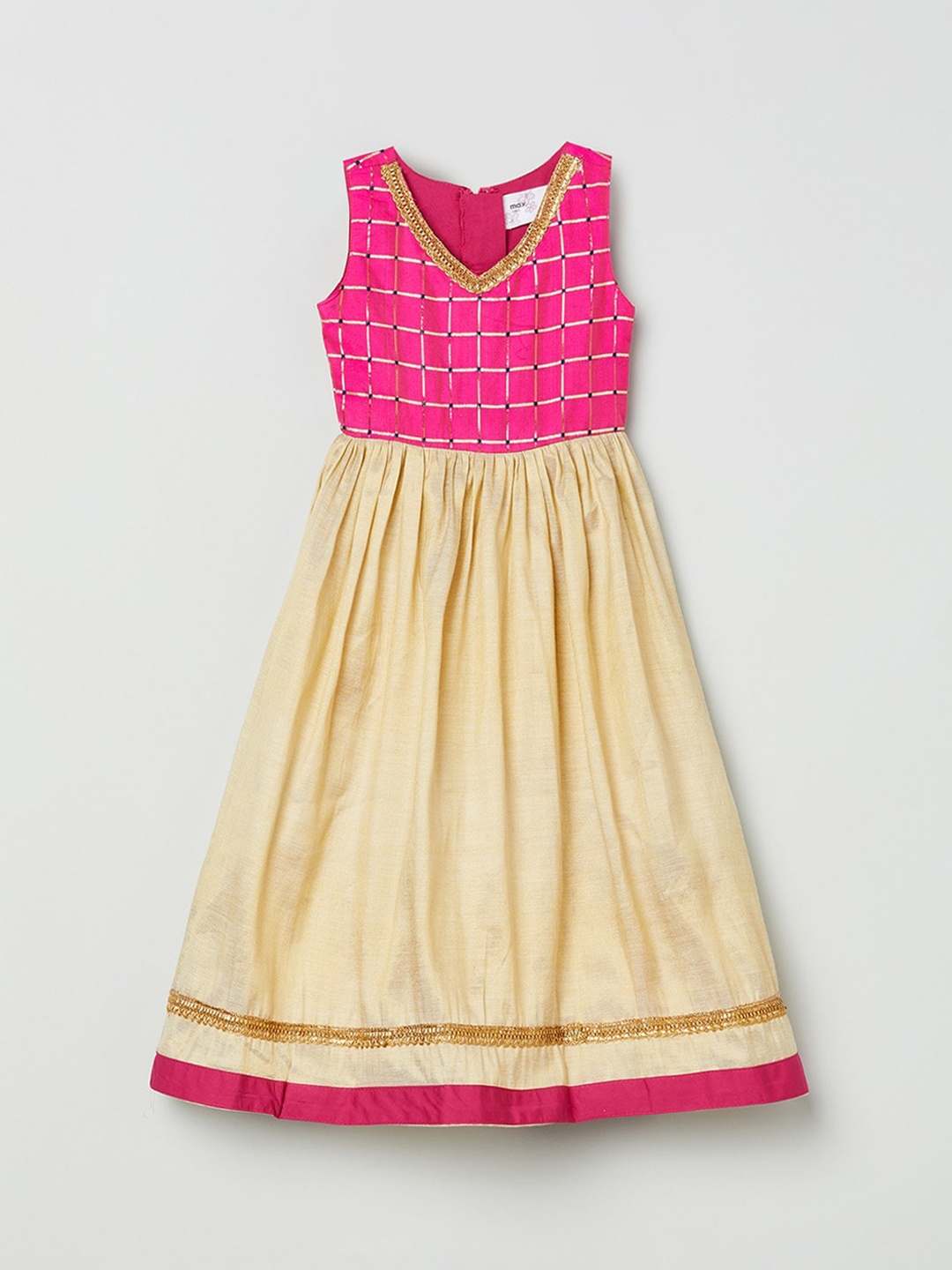 

max Pink & Beige Colourblocked A-Line Maxi Dress