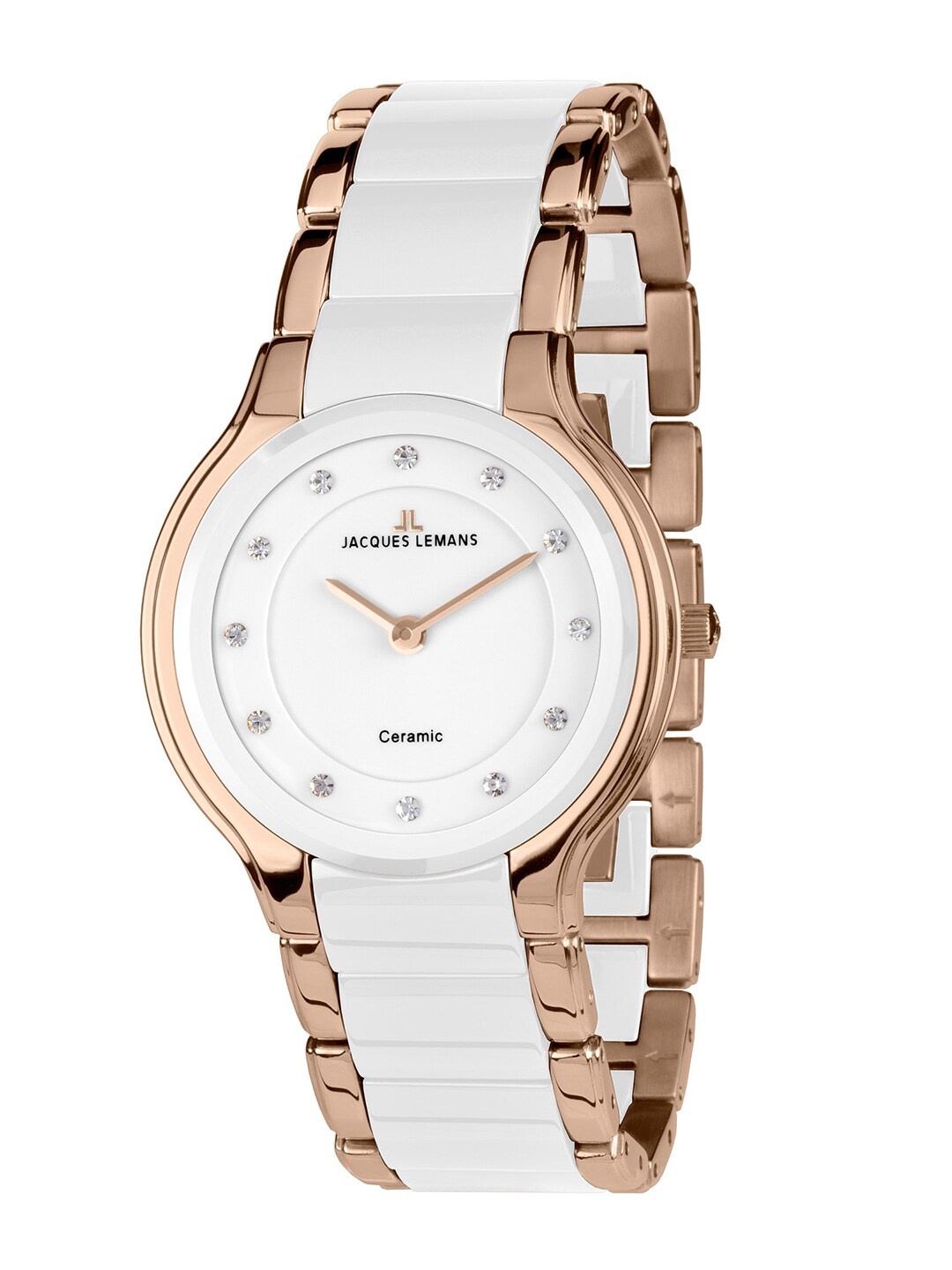 

Jacques Lemans Women White Embellished Dial & Ceramic Strap Analogue Watch 1-1582G
