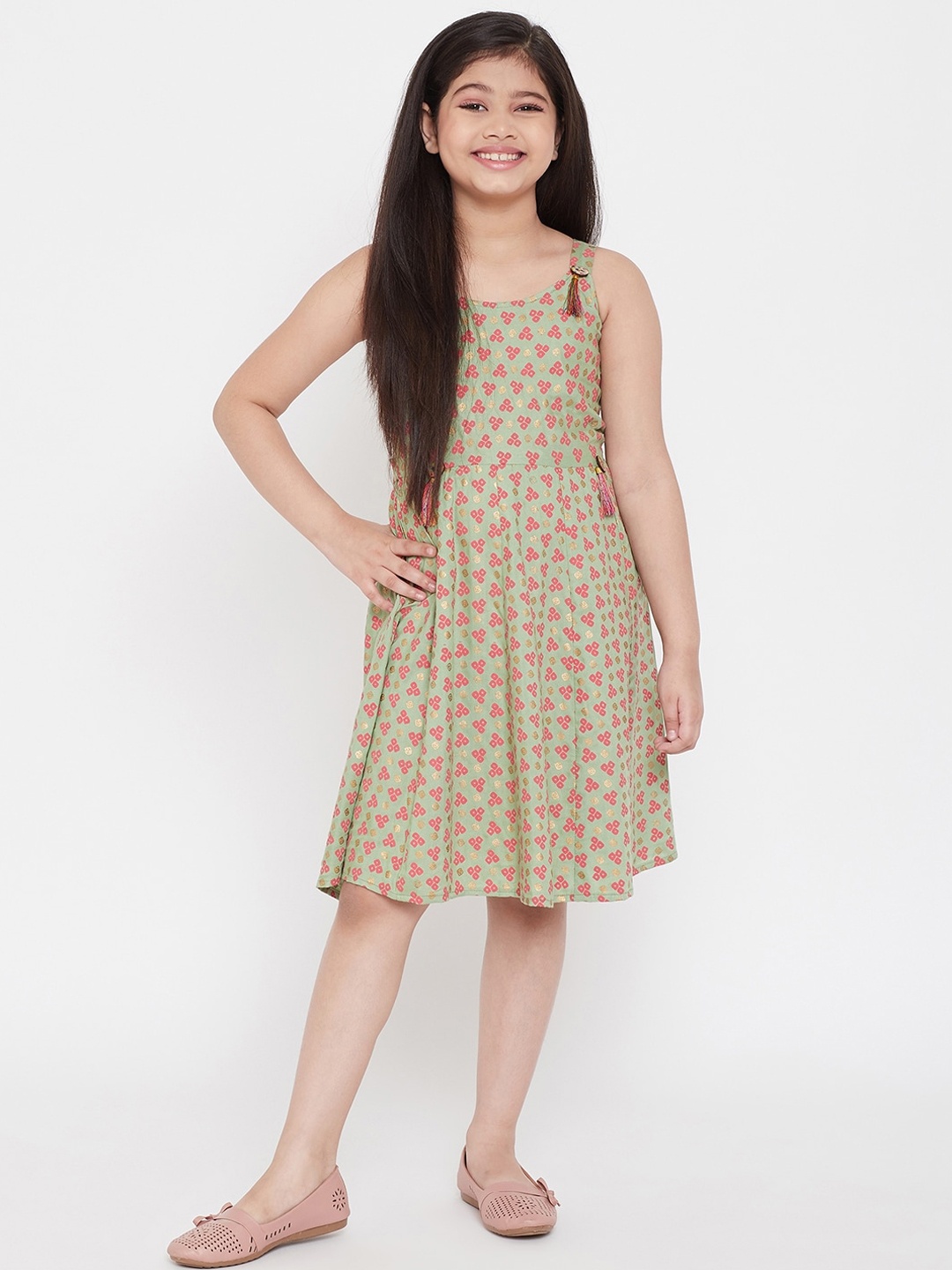 

KYDZI Girls Green & Pink A-Line Dress