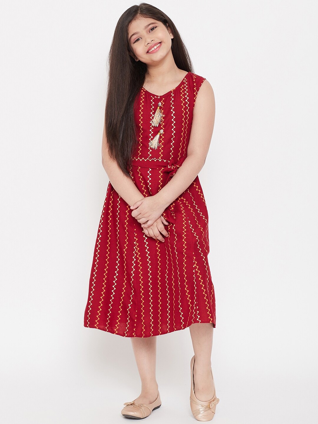 

KYDZI Girls Maroon A-Line Printed Dress