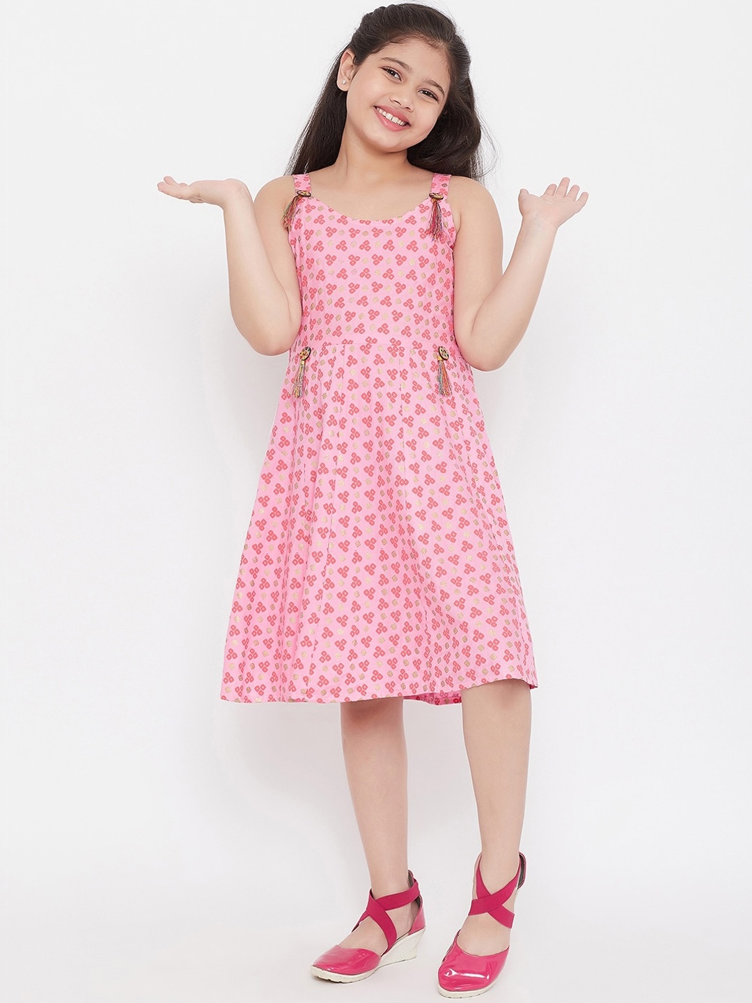 

KYDZI Girls Pink & Gold-Toned Ethnic Motifs Dress