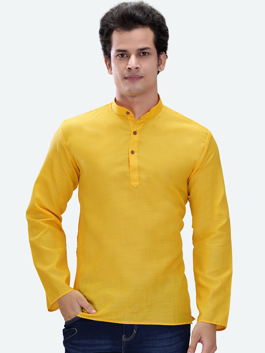 

RG DESIGNERS Men Yellow Solid Waist Length Kurta