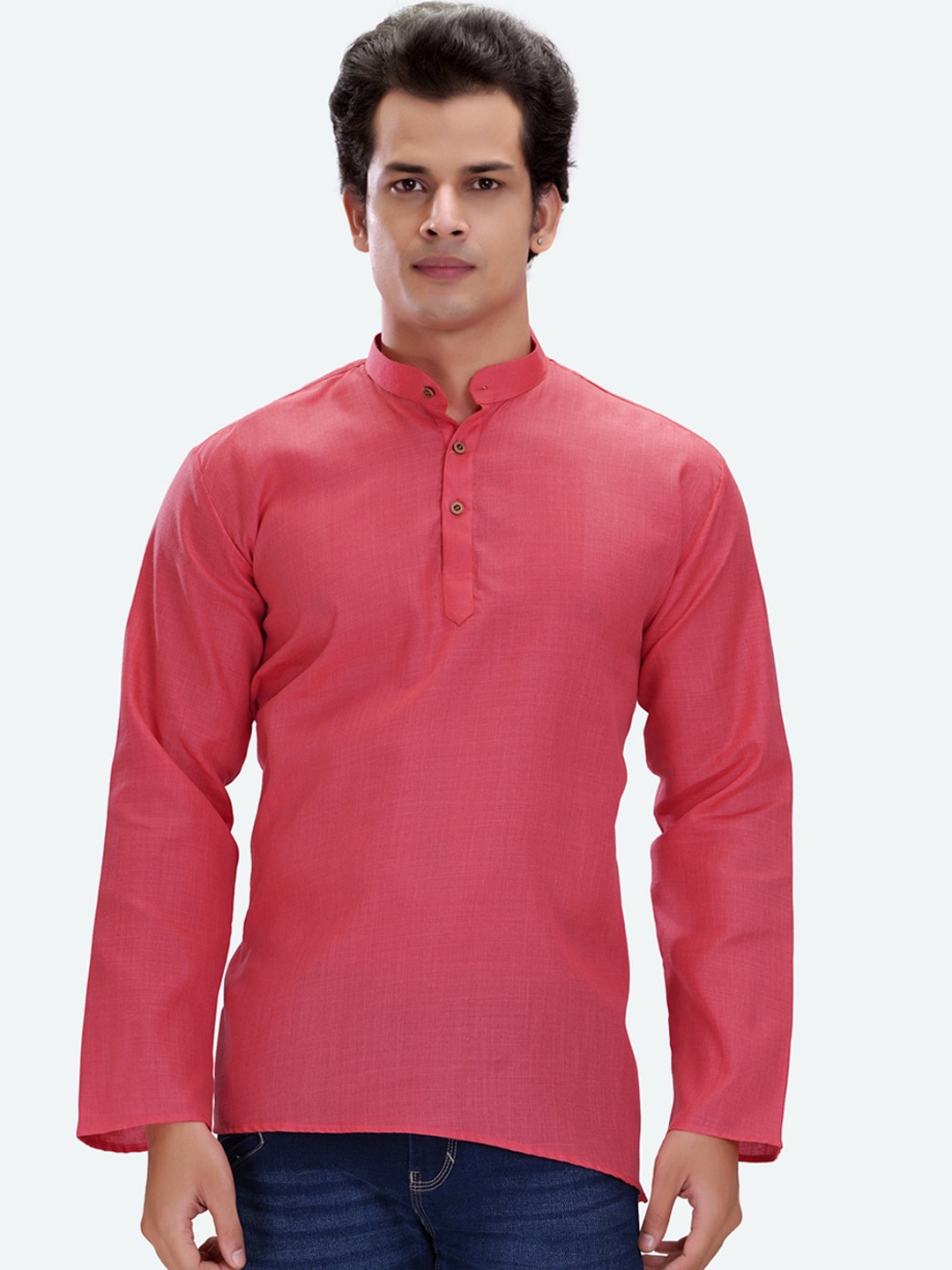 

RG DESIGNERS Men Pink Solid Waist Length Kurta
