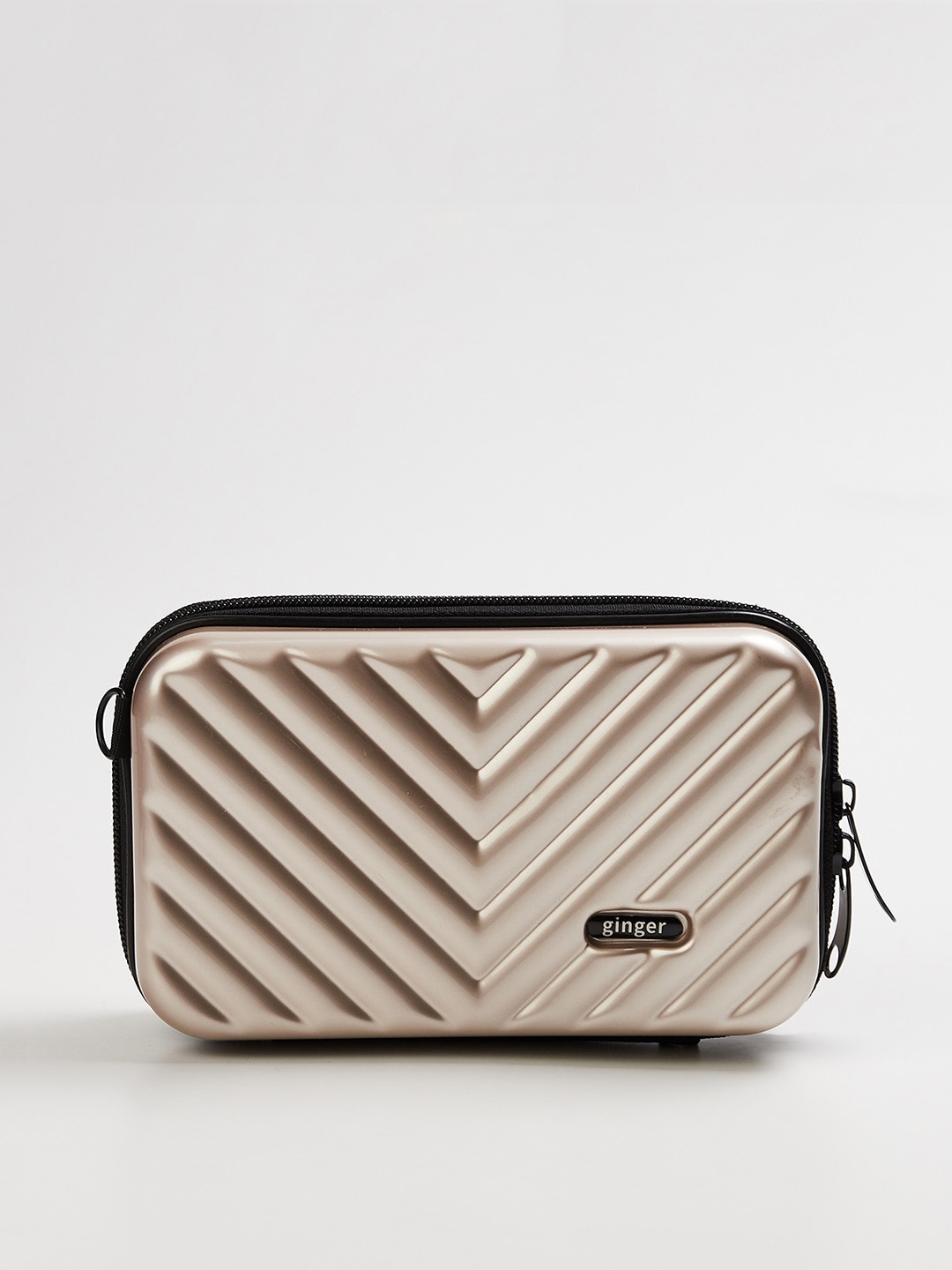 

Ginger by Lifestyle Gold-Toned Textured Structured Sling Bag