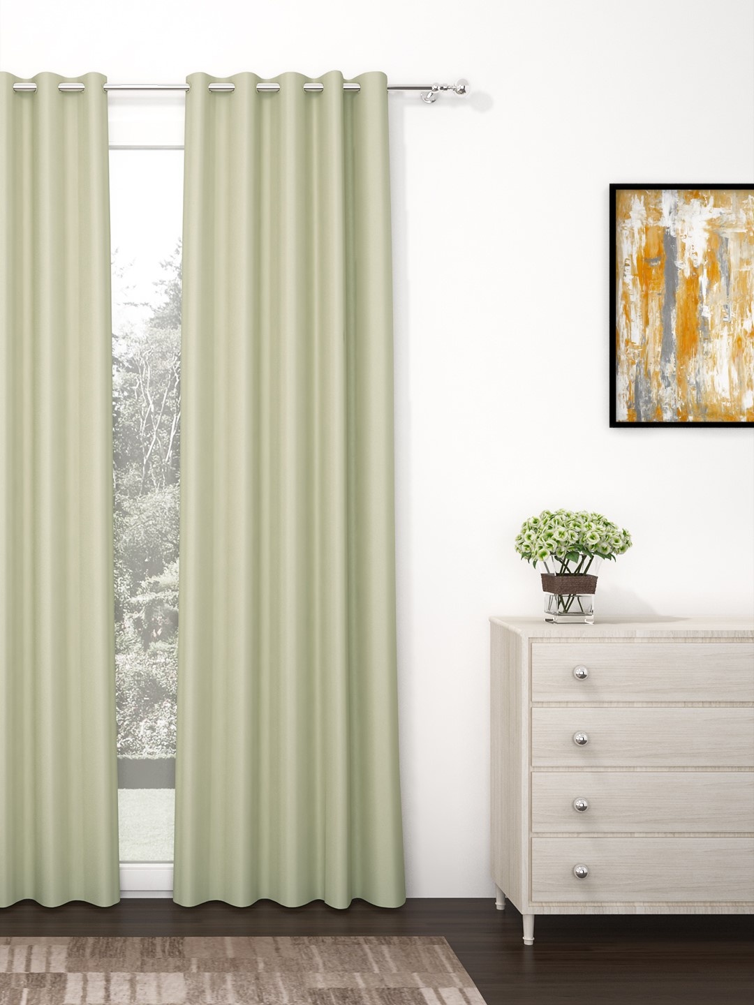 

Story@home Beige Faux Silk Black Out Door Curtain- 7 feet
