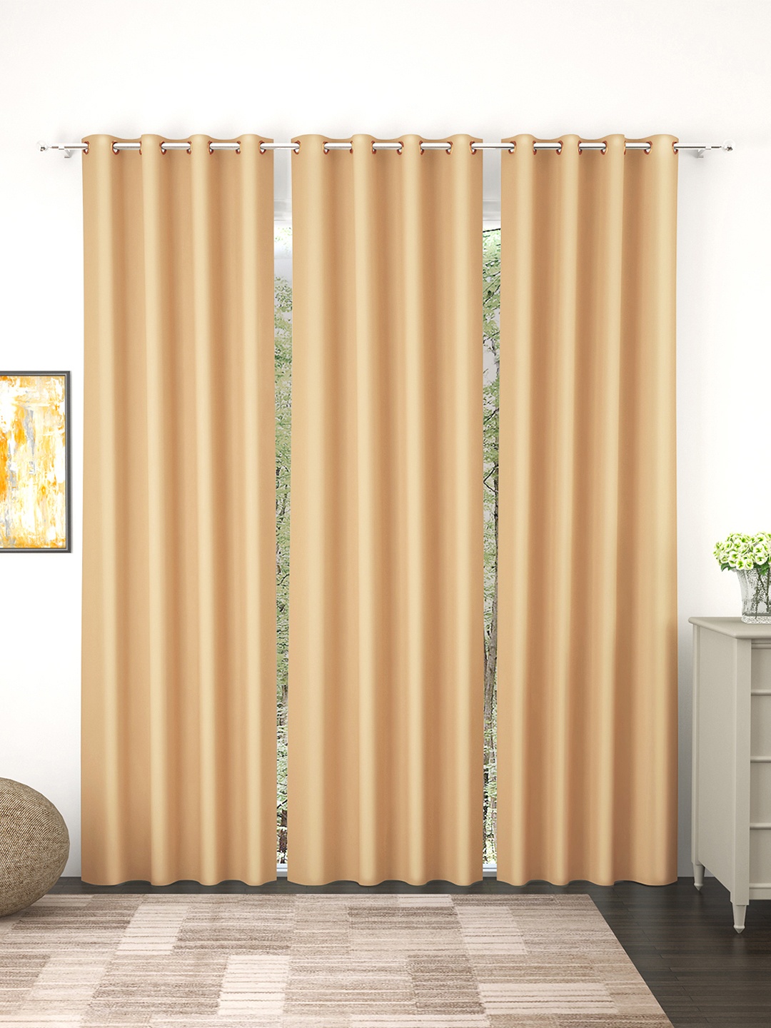 

Story@home Cream-Coloured Set of 3 Long Door Blackout Curtain- 9 feet