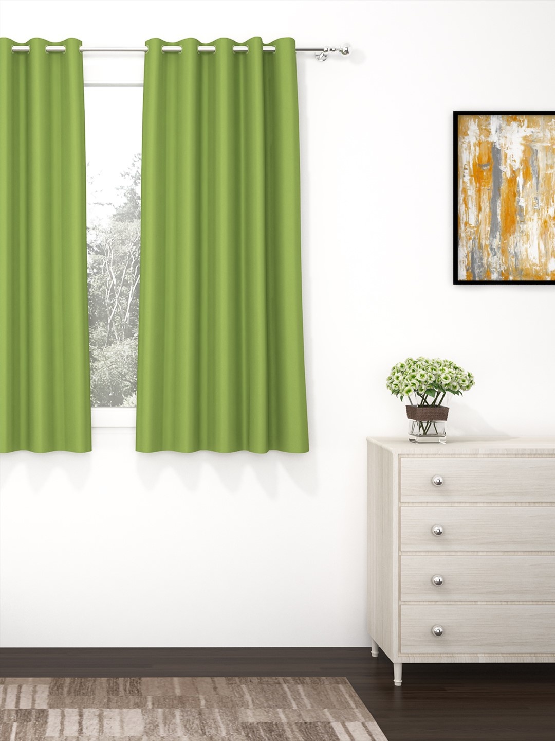 

Story@home Green Faux Silk Black Out Window Curtain- 5 feet