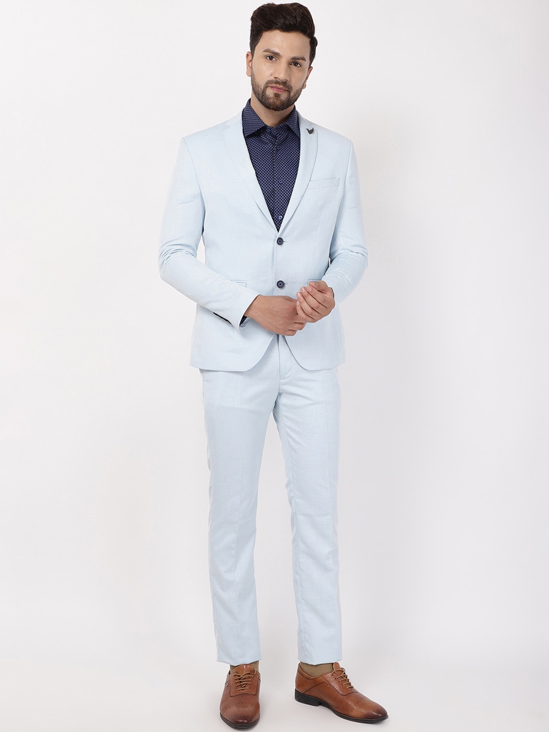 

Blackberrys Men Blue Solid Slim-Fit Single-Breasted Two-Piece Formal Suit