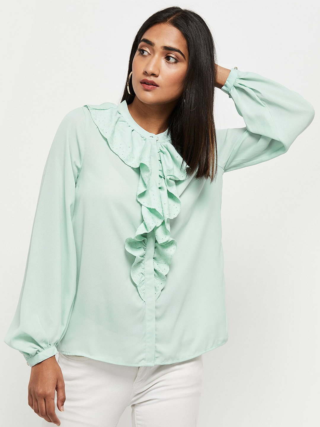 

Max Women Green Frilled Top