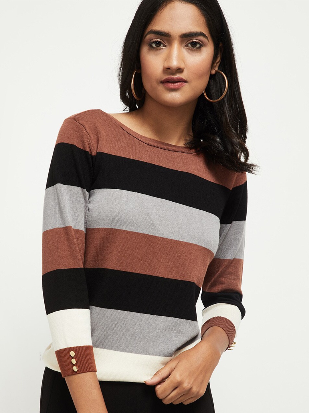 

max Women Brown Striped Regular Top
