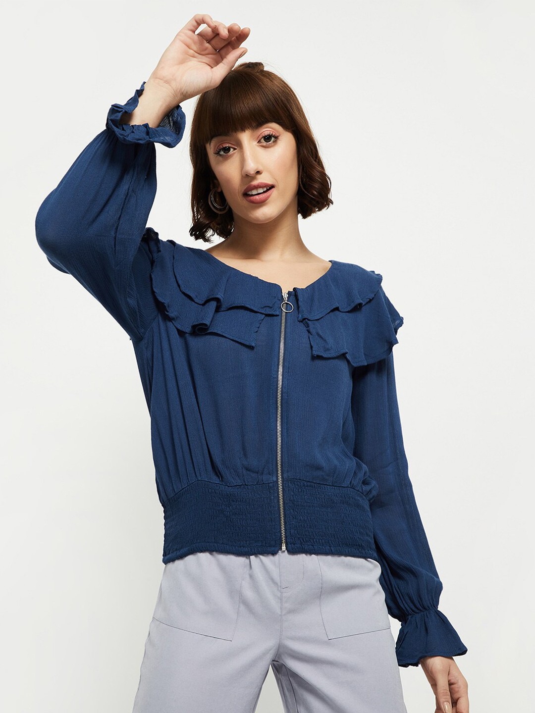 

max Woman Blue Ruffle Top