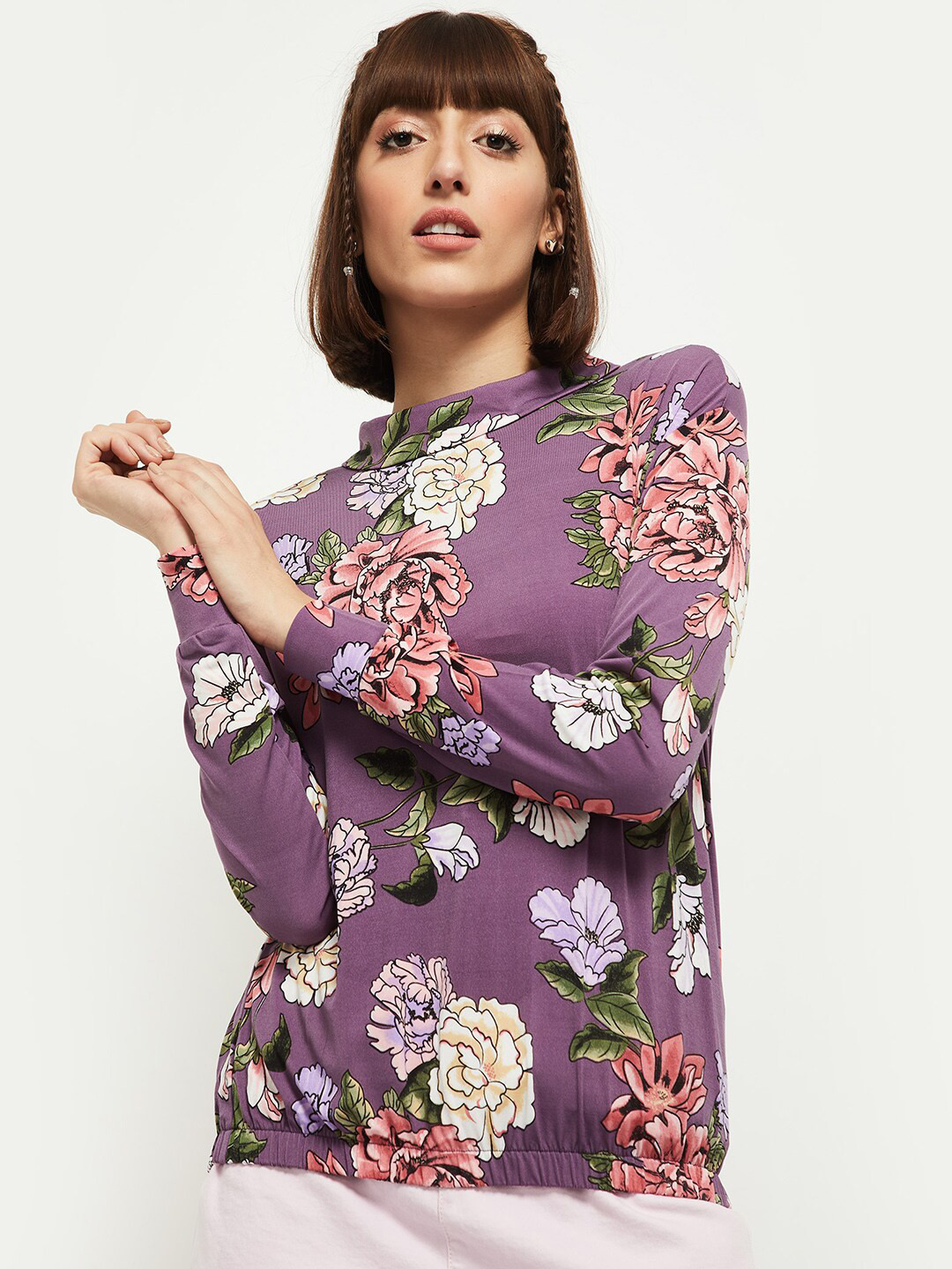 

max Purple Floral Regular Top