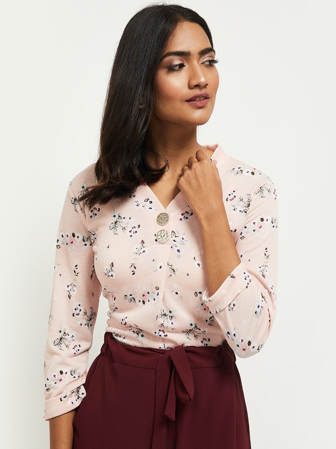 

max Women Pink Floral Regular Top