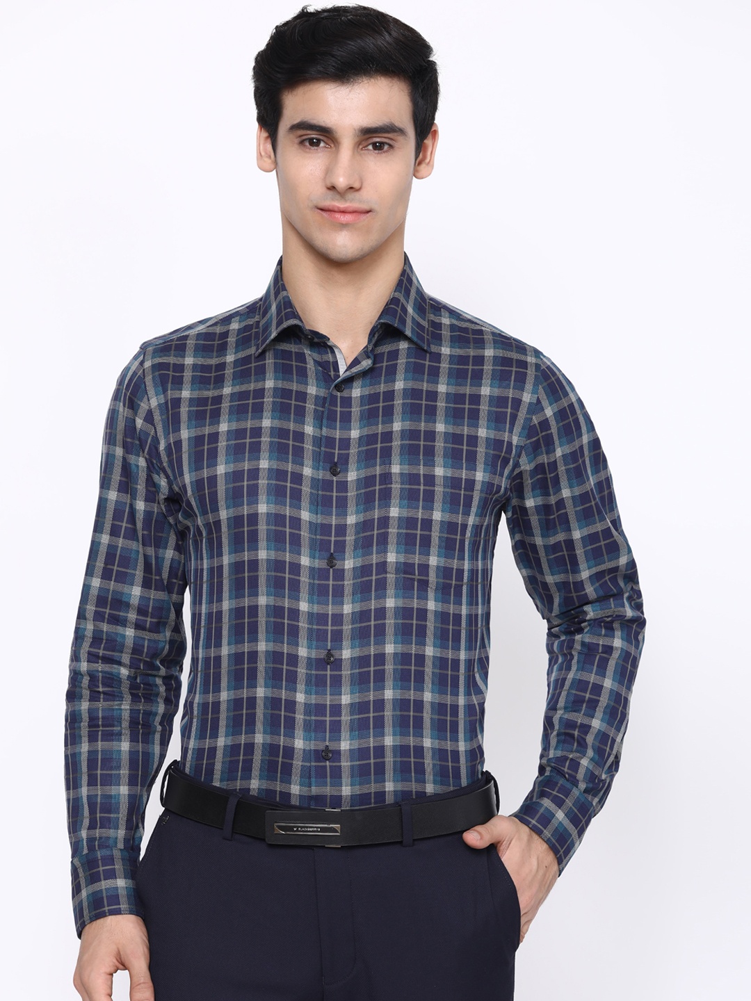 

Blackberrys Men Navy Blue India Slim Fit Tartan Checks Casual Shirt