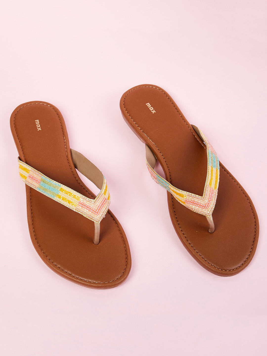 

max Women Multicoloured Striped Open Toe Flats, Multi