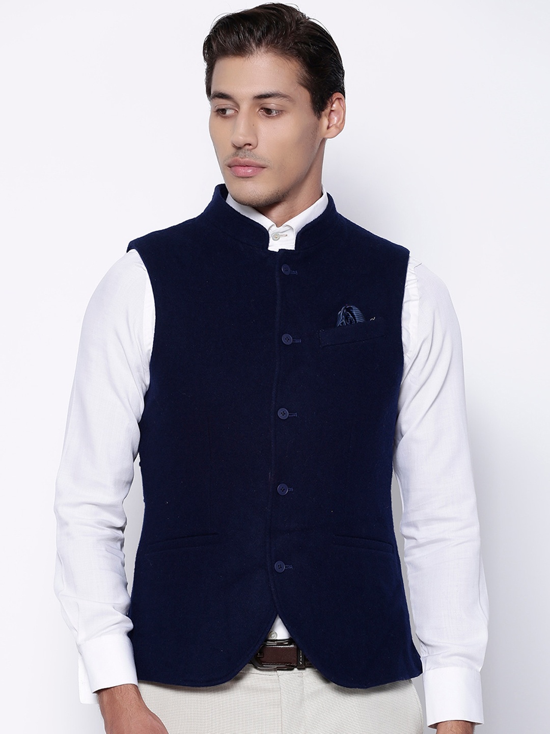 

Blackberrys Men Wool Blend Woven Waistcoat, Navy blue
