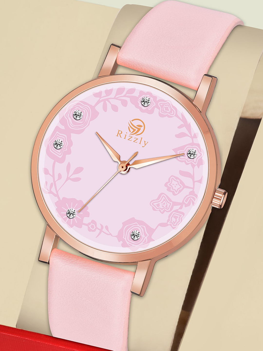 

Rizzly Girls Pink Brass Dial & Pink Leather Bracelet Style Straps Analogue Watch RZ-146-Pink